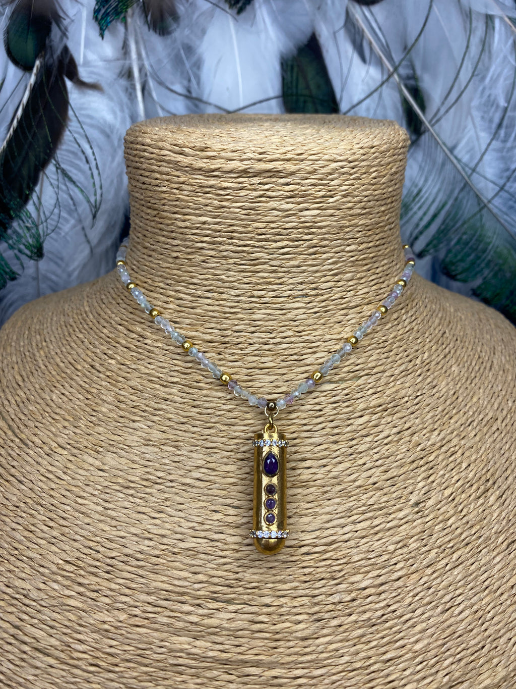 KARMA - Collier Talisman améthyste et pierres naturelles