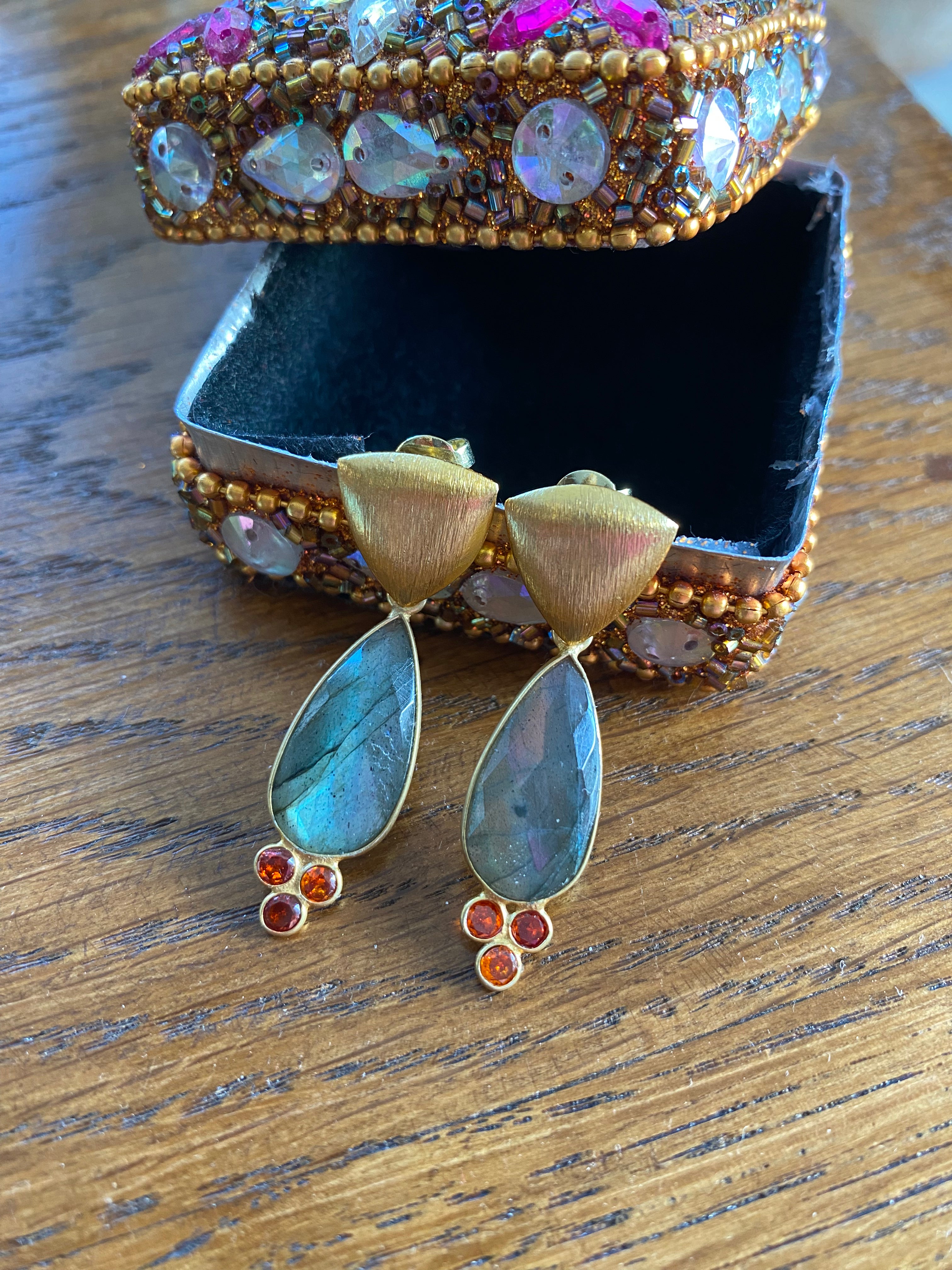 DOSTEE - Boucles d'Oreilles Labradorite & Plaqué Or