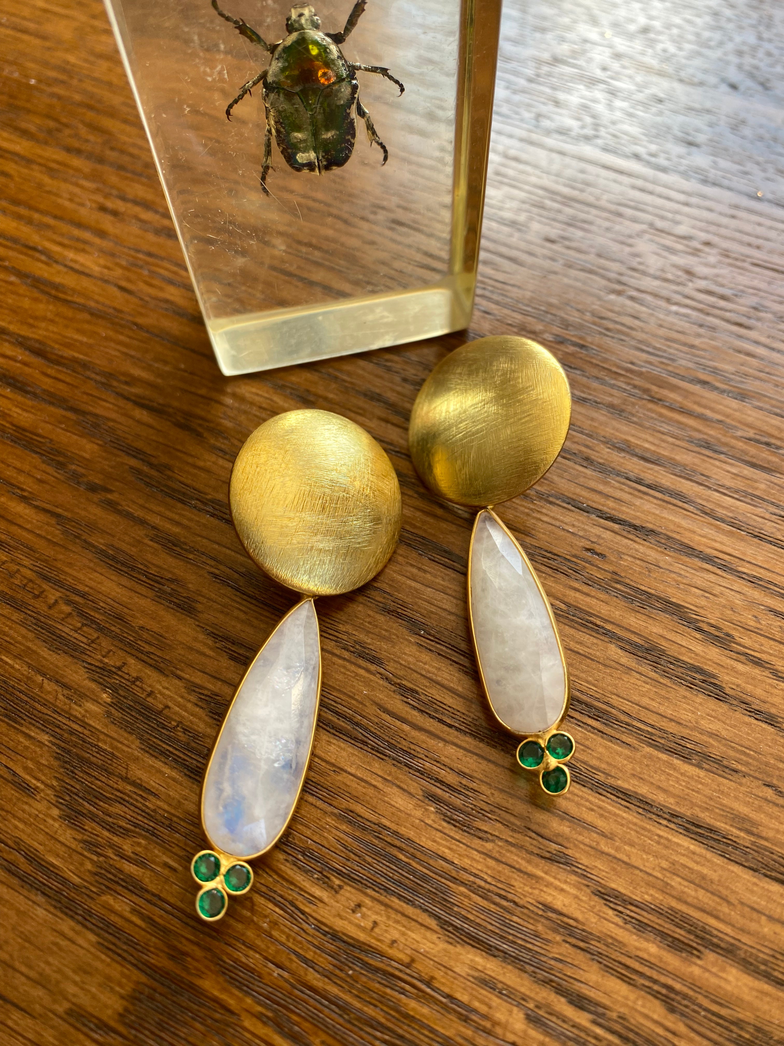 PRAJNA - Boucles d'Oreilles Pierre de Lune – Plaqué Or