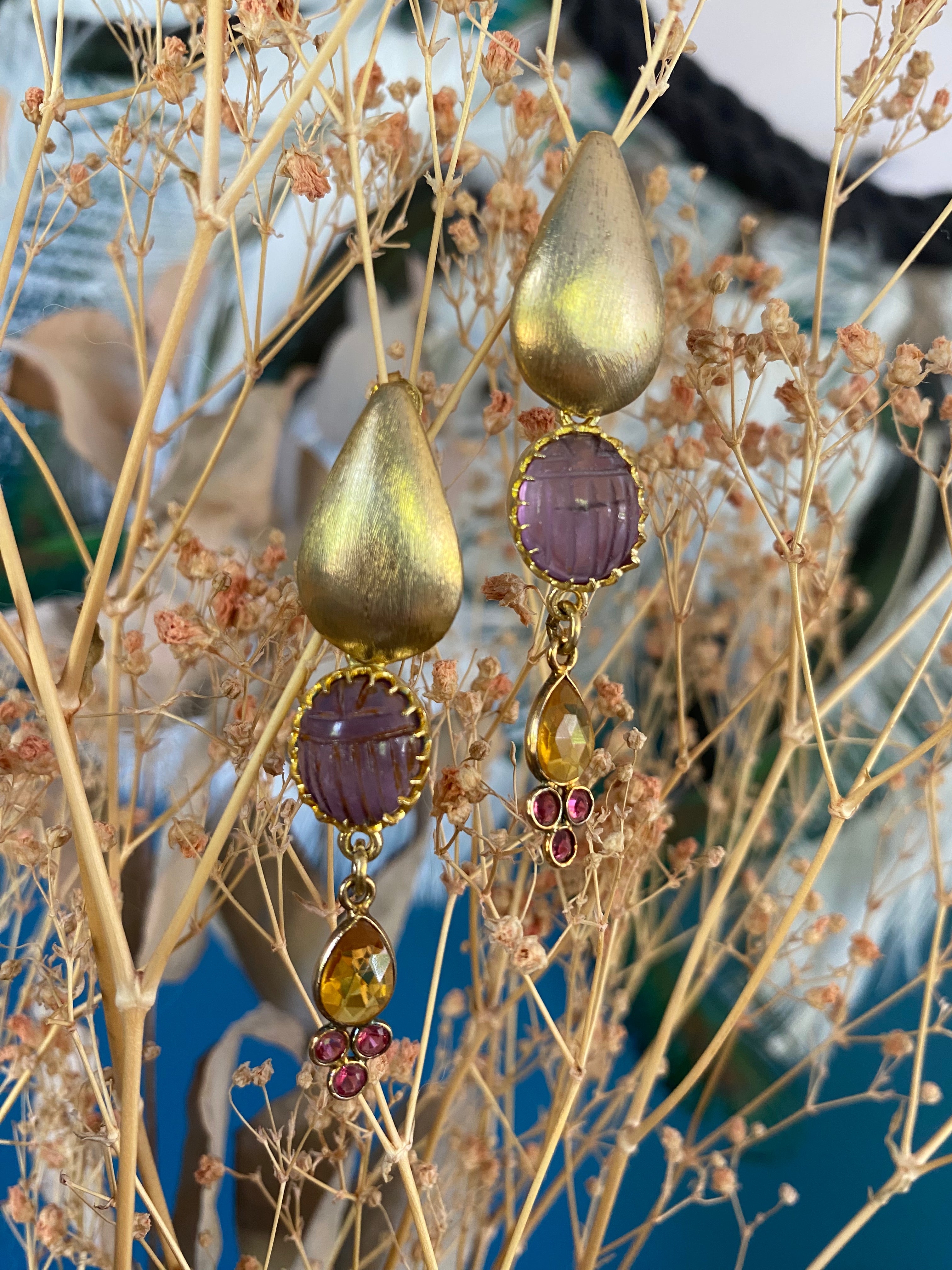 LACRIMA - Boucles d'Oreilles Pendantes Améthyste & Citrine