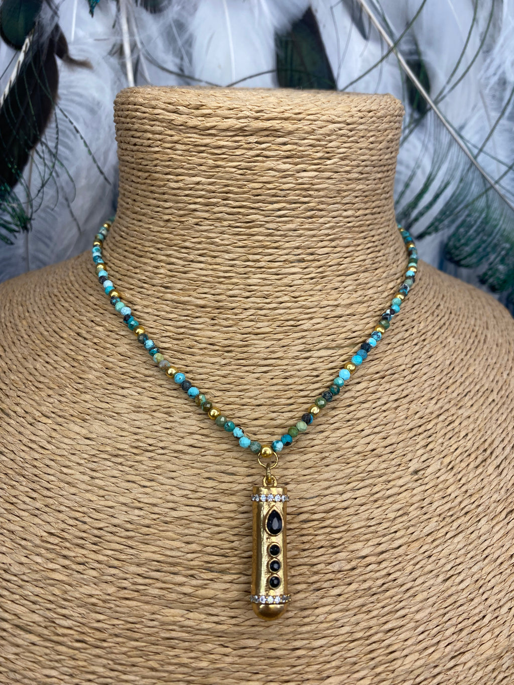 KARMA – Collier Talisman Onyx & Turquoise Fait Main
