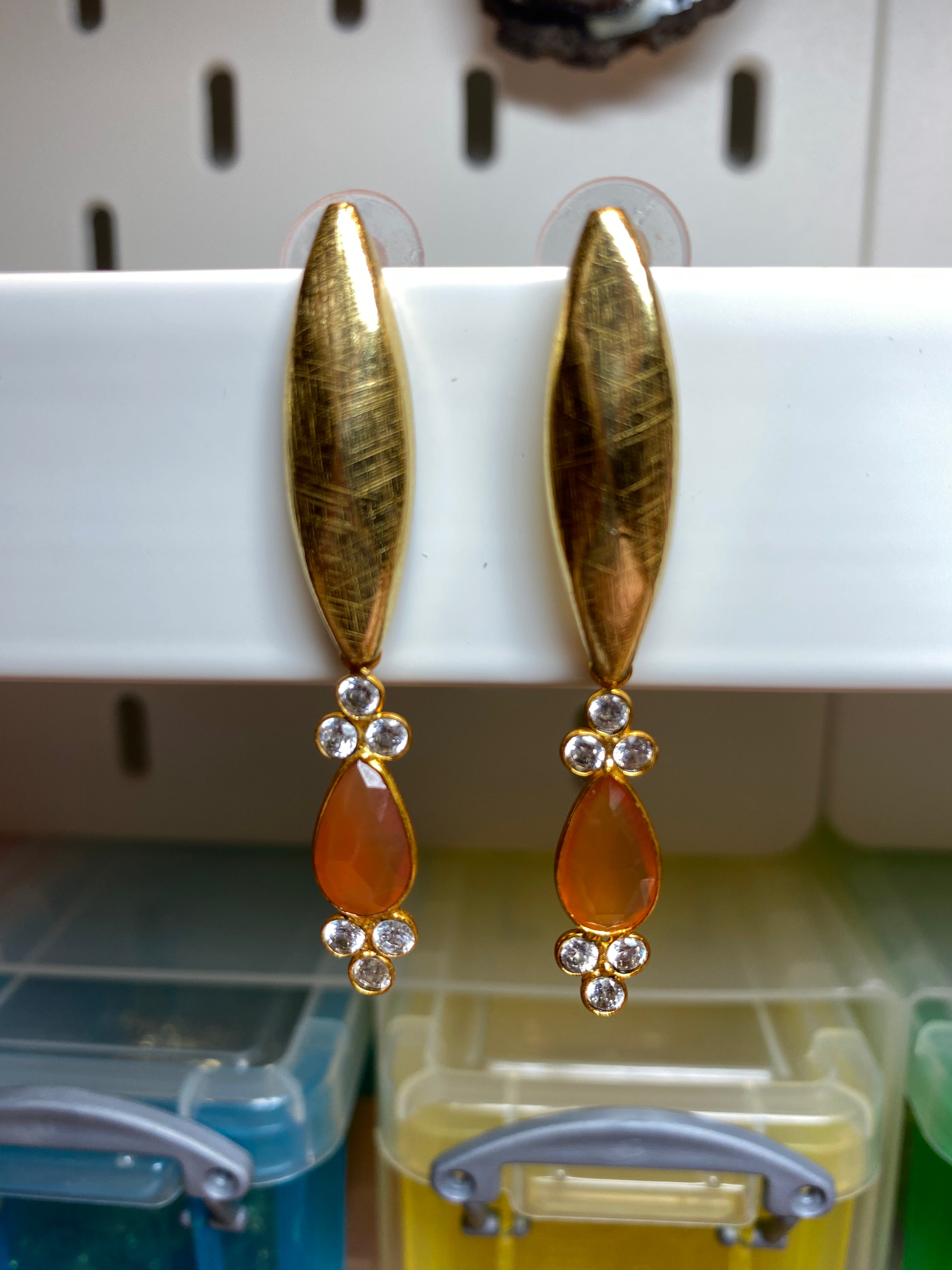 VILASITA - Boucles d'Oreilles Opale de Feu, Zircons & Plaqué Or