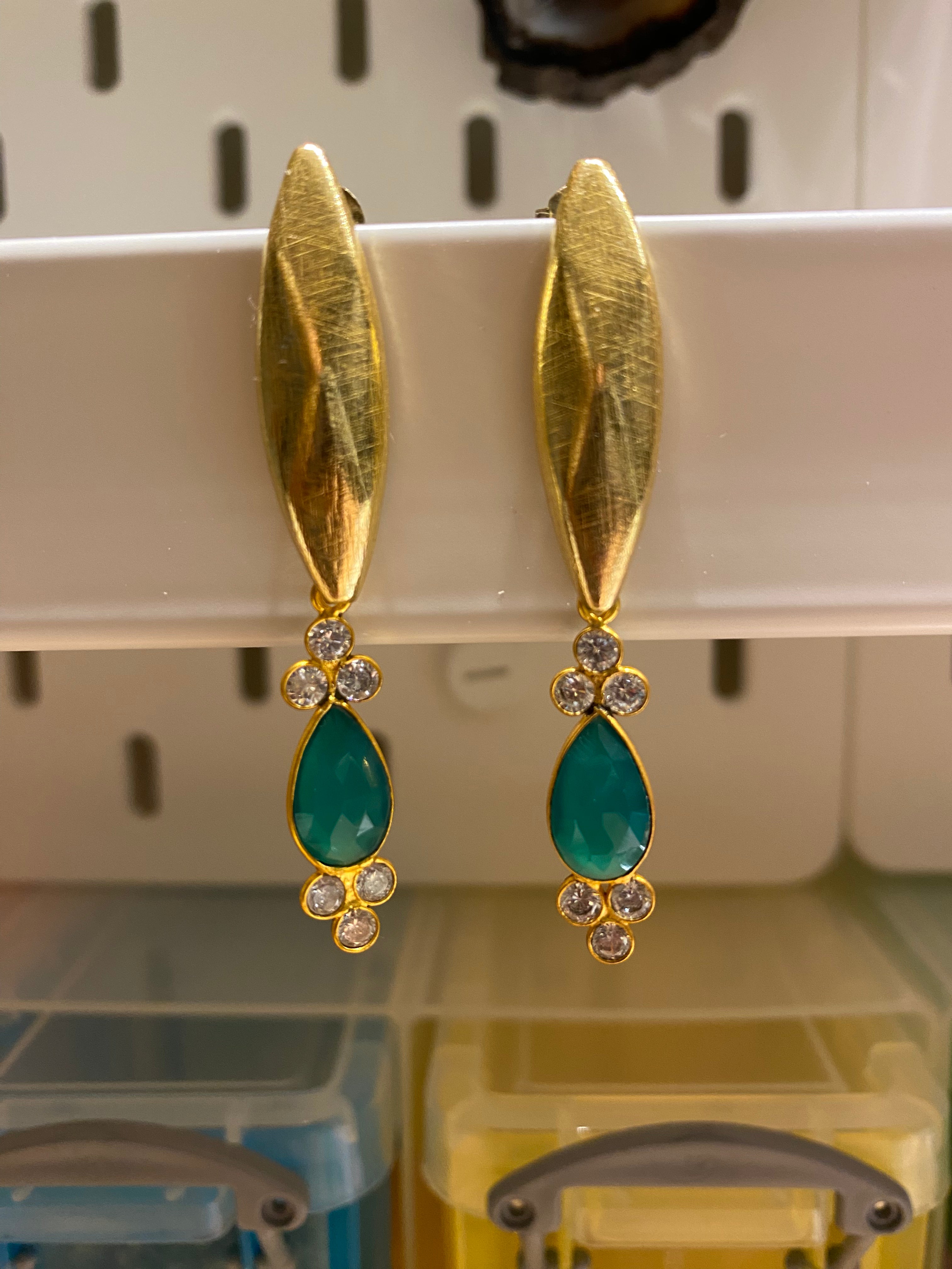 VILASITA - Boucles d'Oreilles Agate Verte, Zircons & Plaqué Or